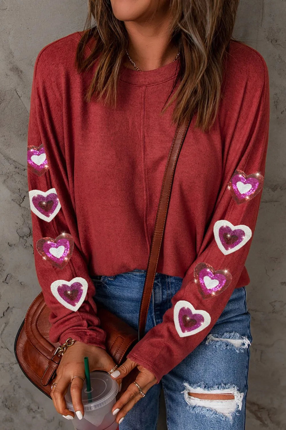 Heart Sequin Round Neck Long Sleeve T-Shirt – Trendsi | ClozArt