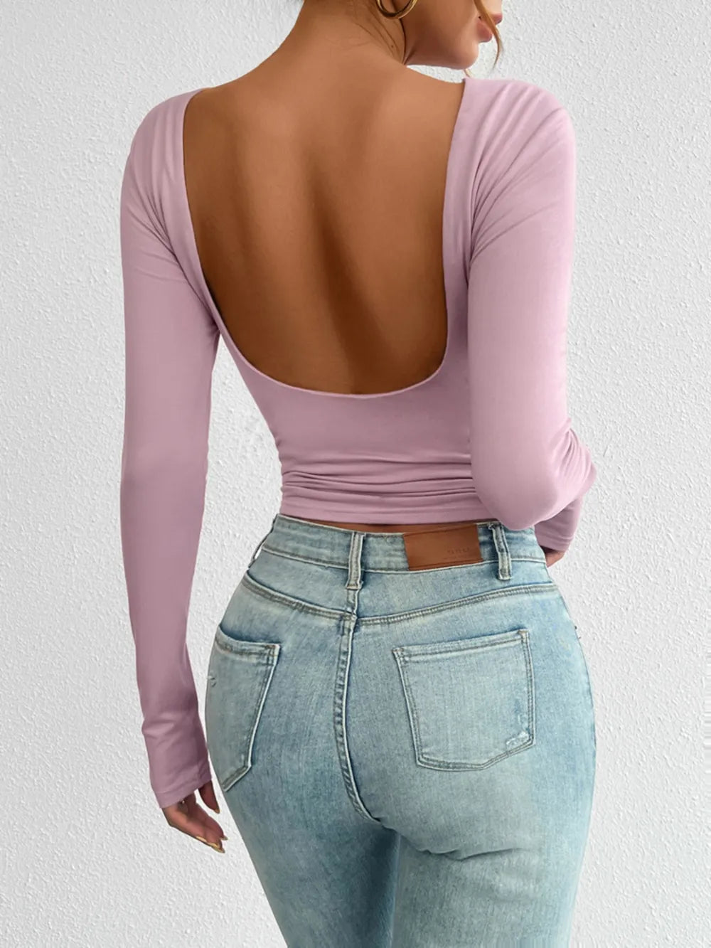 Devine Backless Round Neck Long Sleeve T-Shirt – Trendsi | ClozArt