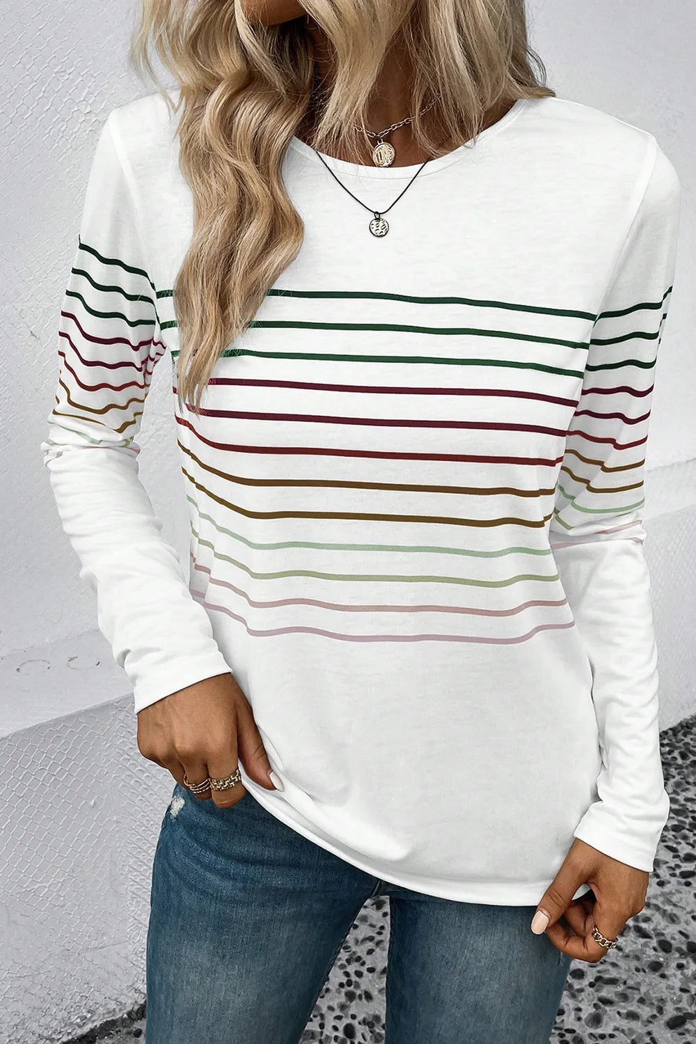 Striped Round Neck Long Sleeve T-Shirt – Trendsi | ClozArt