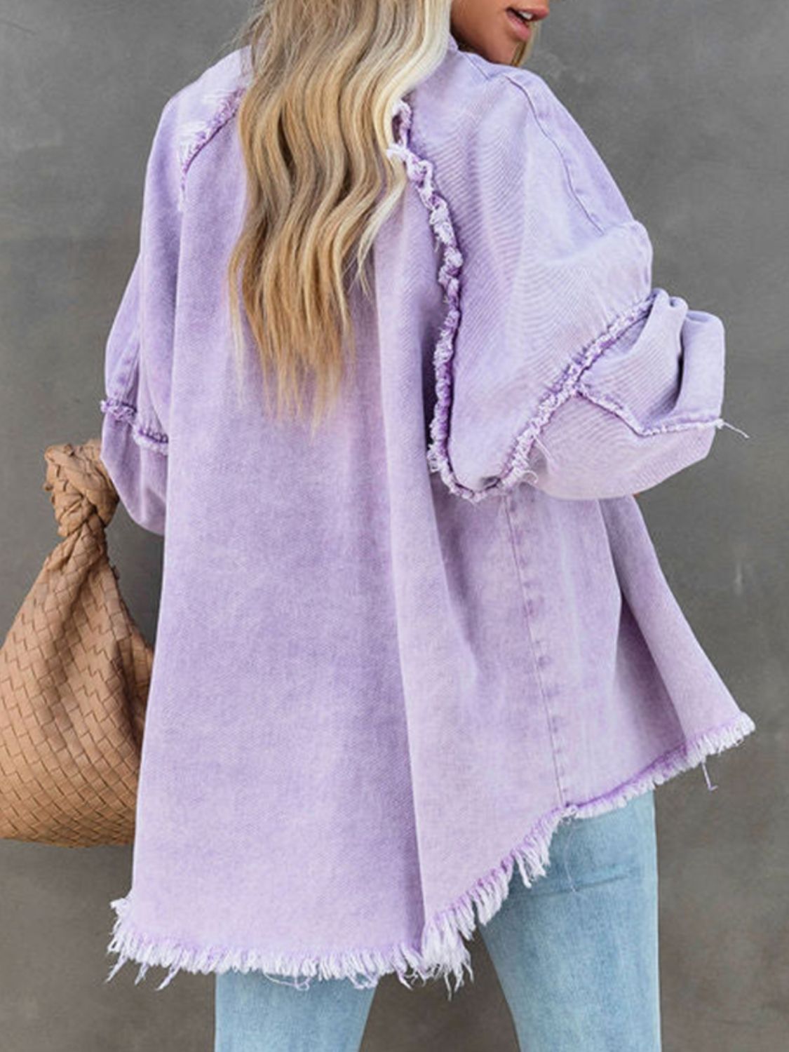 Button Down Raw Hem Denim Jacket – Trendsi | ClozArt