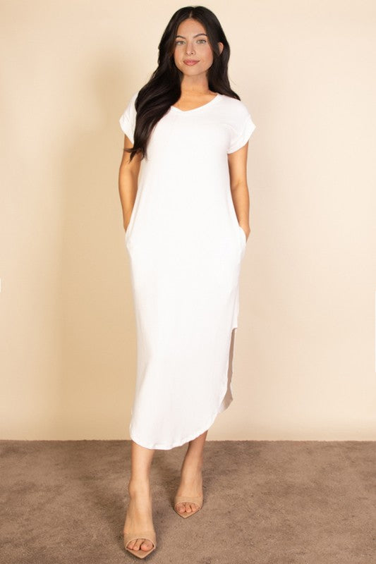 Hidden Pocket Batwing Sleeve V Neck Long Dress – Capella | ClozArt