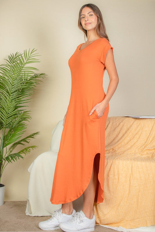 Hidden Pocket Batwing Sleeve V Neck Long Dress – Capella | ClozArt