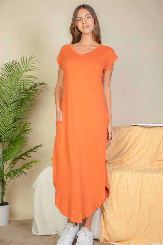 Hidden Pocket Batwing Sleeve V Neck Long Dress – Capella | ClozArt
