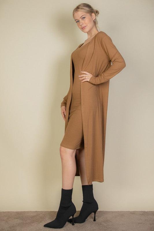 Ribbed Cardigan & Cami Midi Bodycon Dress – Capella | ClozArt
