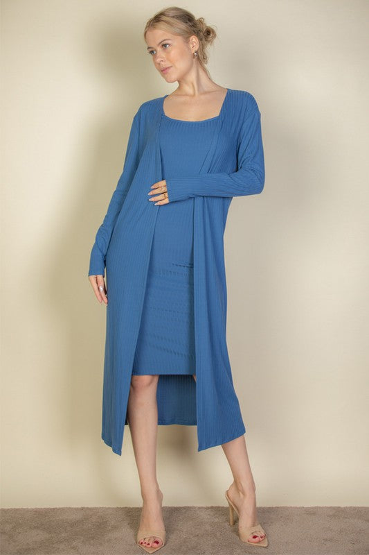 Ribbed Cardigan & Cami Midi Bodycon Dress – Capella | ClozArt