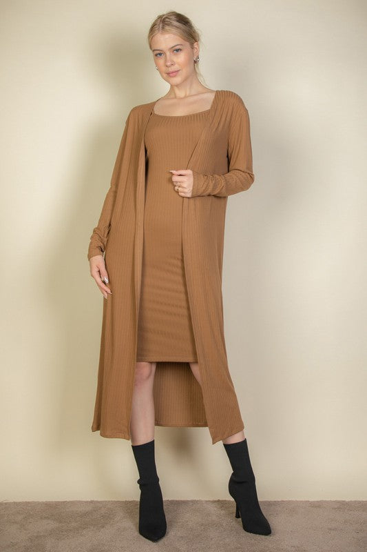 Ribbed Cardigan & Cami Midi Bodycon Dress – Capella | ClozArt