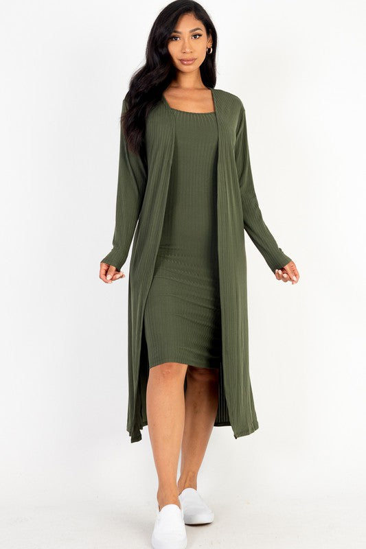 Ribbed Cardigan & Cami Midi Bodycon Dress – Capella | ClozArt
