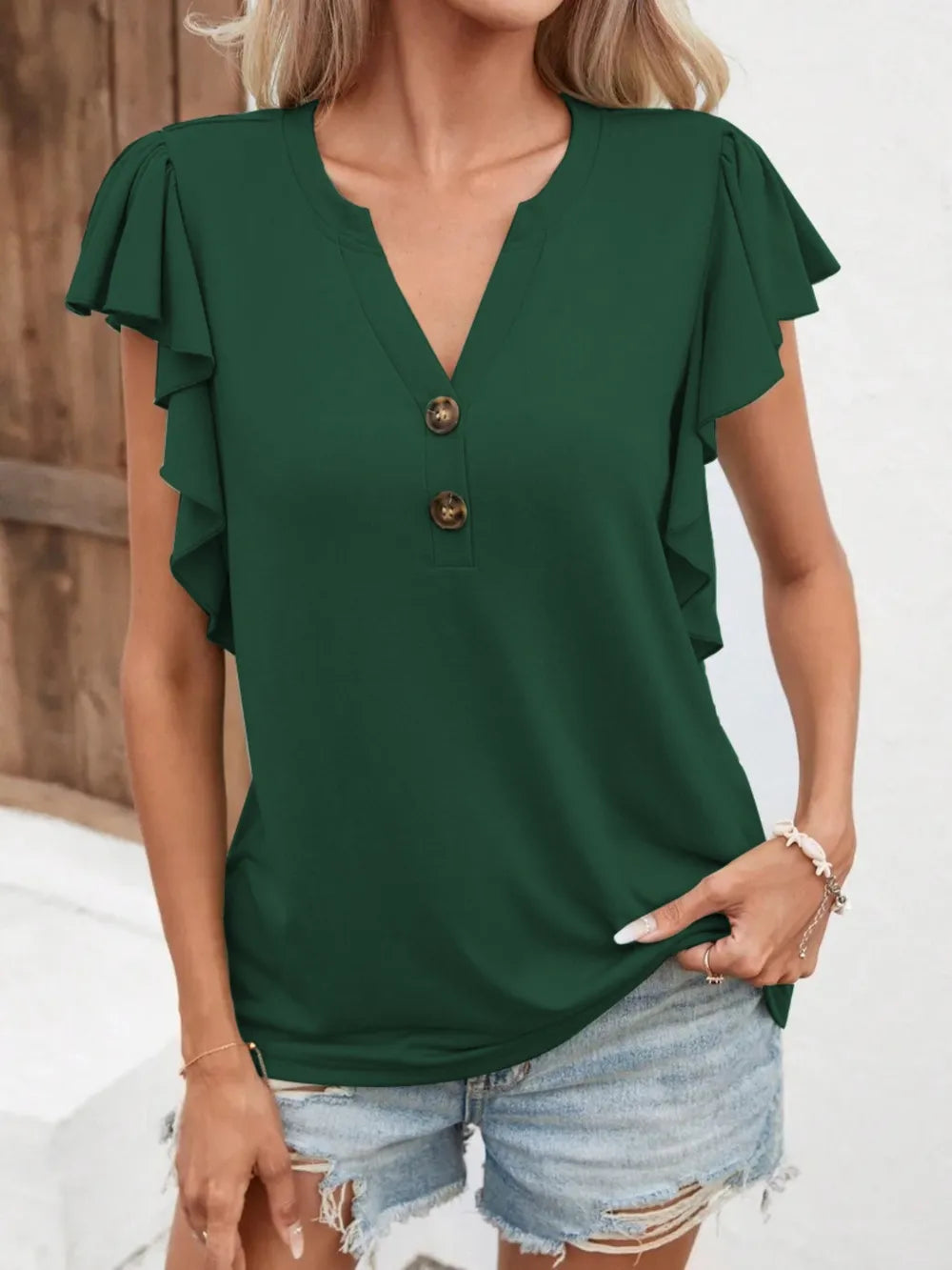 Notched Cap Sleeve T-Shirt – Trendsi | ClozArt