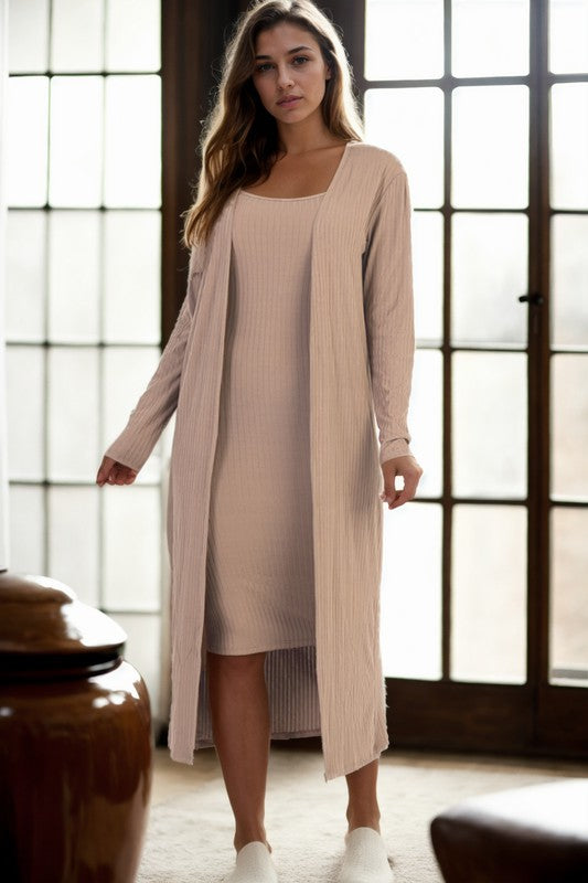 Ribbed Cardigan & Cami Midi Bodycon Dress – Capella | ClozArt