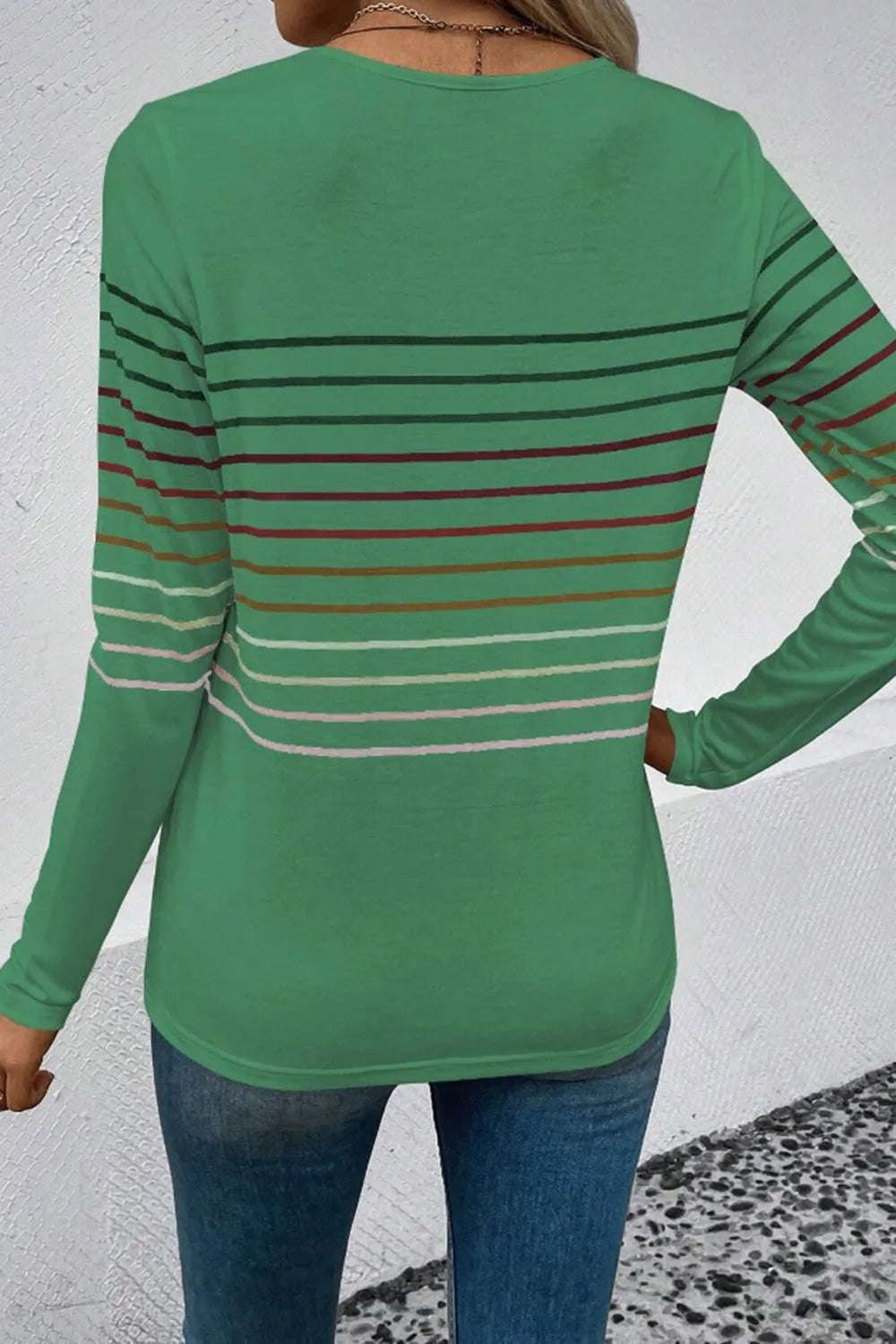 Striped Round Neck Long Sleeve T-Shirt – Trendsi | ClozArt