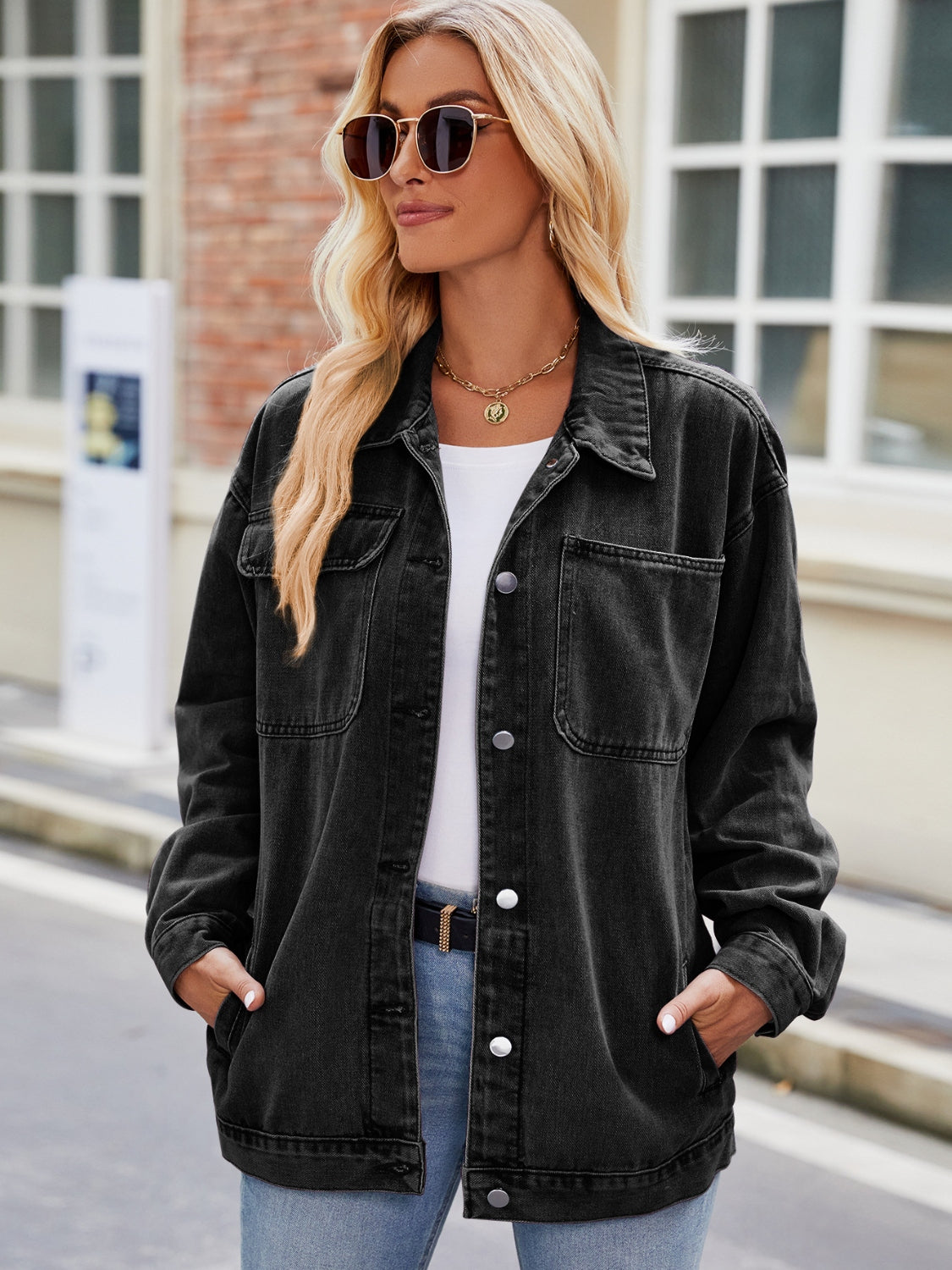 Button Up Denim Jacket with Pockets – Trendsi | ClozArt
