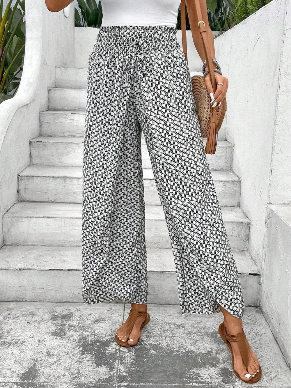 Tied Printed Wide Leg Pants – Trendsi | ClozArt