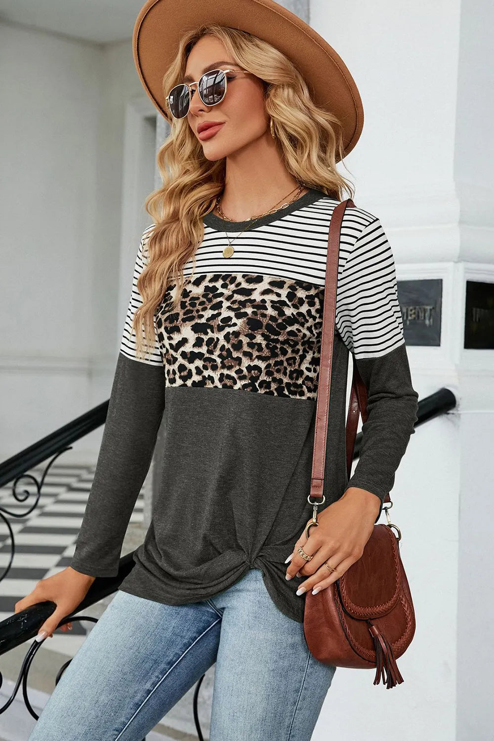 Leopard Striped Round Neck T-Shirt – Trendsi | ClozArt