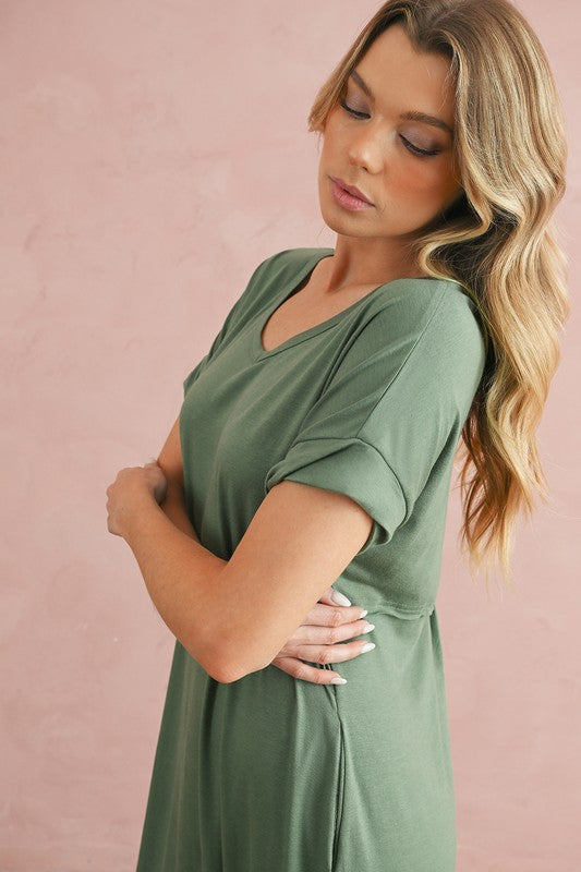 V Neck Hidden Pocket Splits Maxi T-shirt Dress – SHEWIN INC. | ClozArt