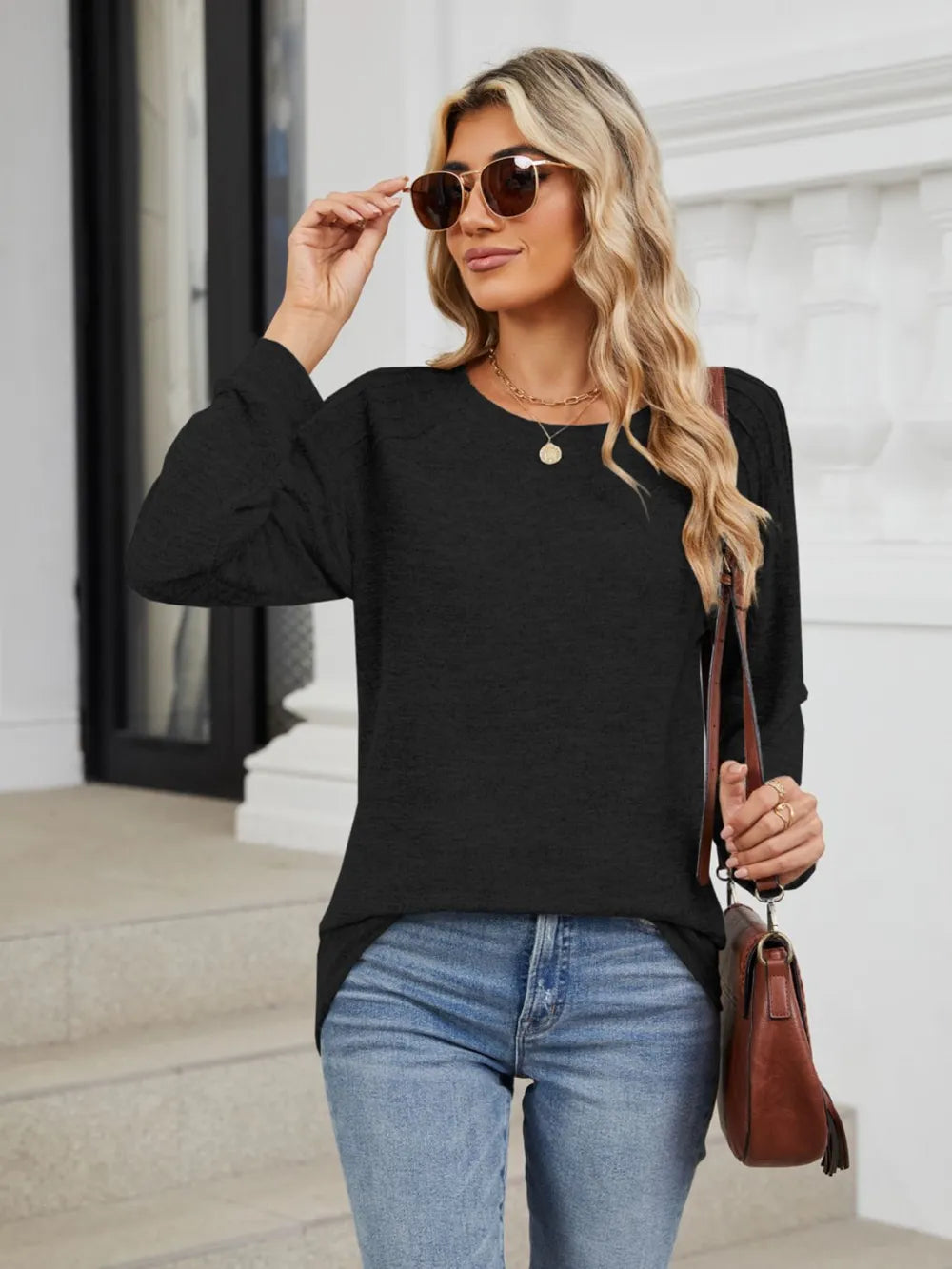 Round Neck Long Sleeve T-Shirt – Trendsi | ClozArt