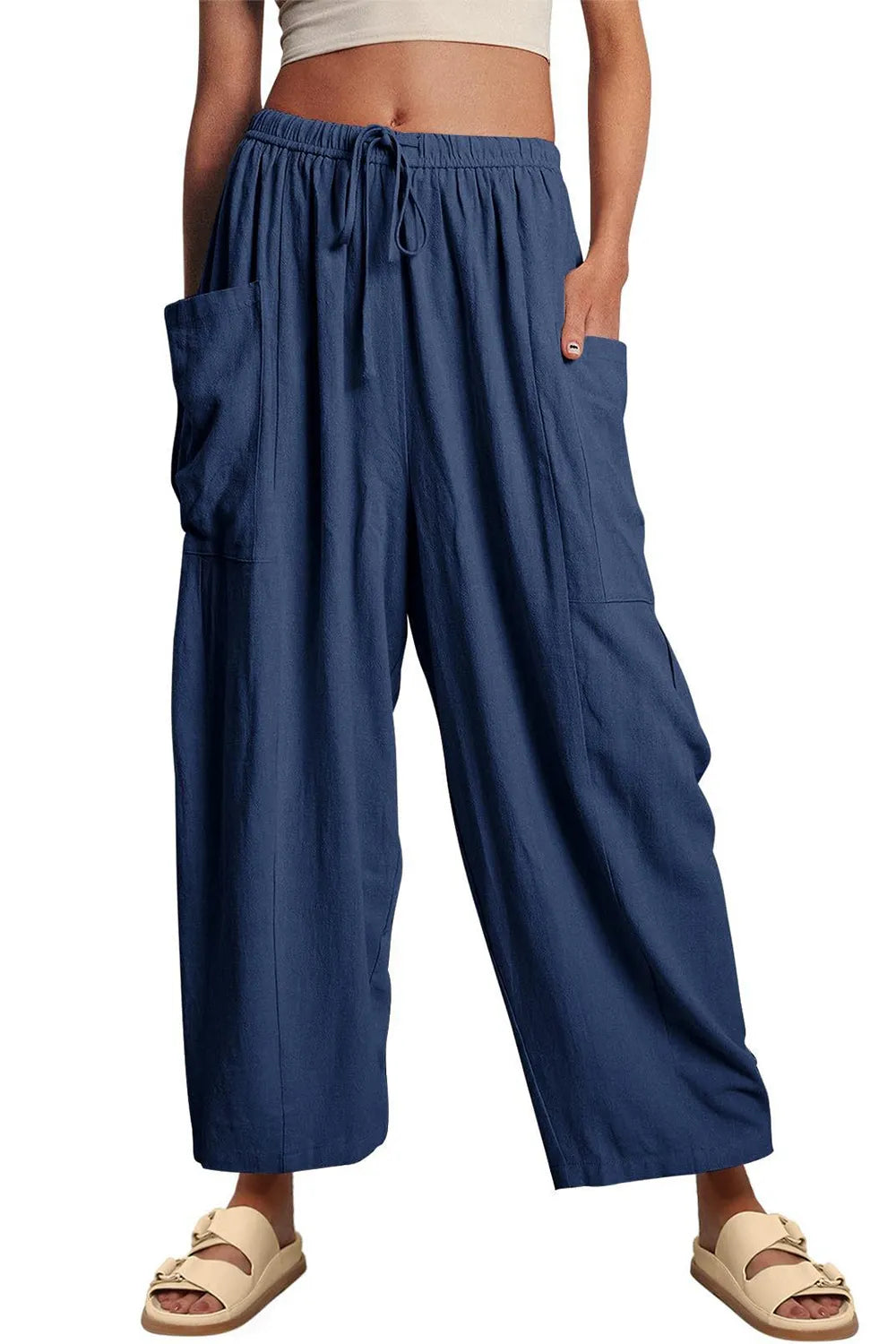 Full Size Pocketed Drawstring Wide Leg Pants – Trendsi | ClozArt