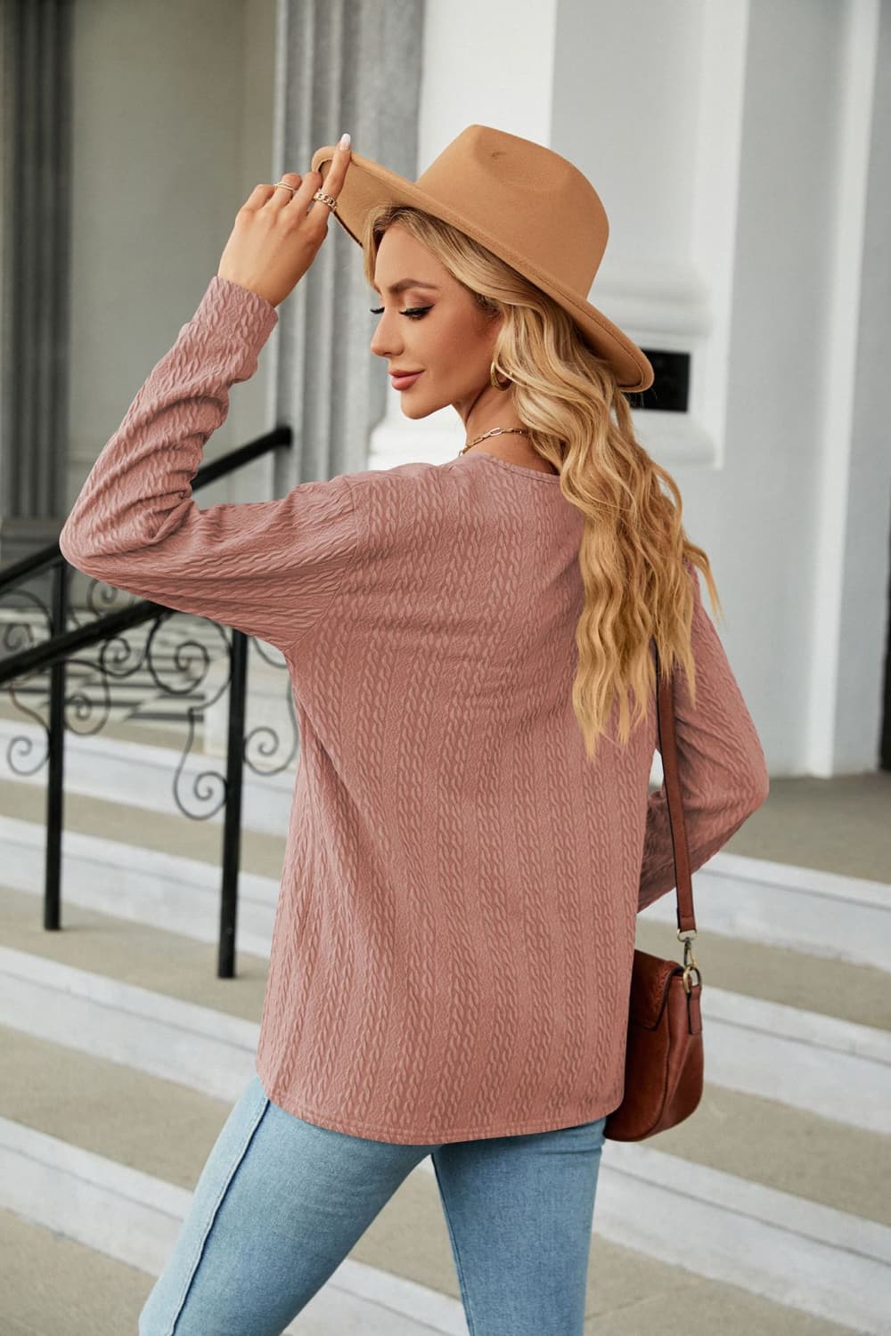 Decorative Button V-Neck Long Sleeve T-Shirt – Trendsi | ClozArt