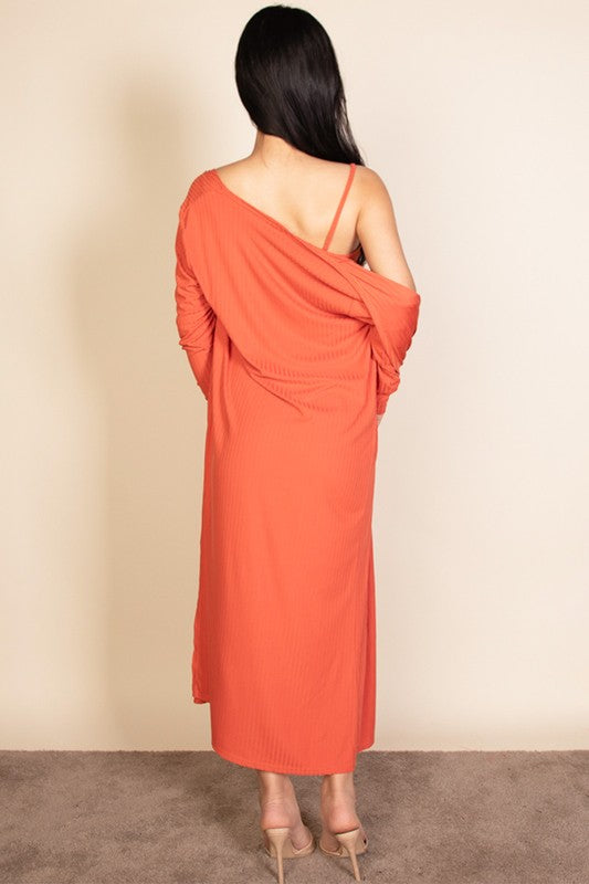 Ribbed Cardigan & Cami Midi Bodycon Dress – Capella | ClozArt