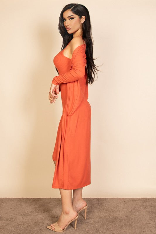 Ribbed Cardigan & Cami Midi Bodycon Dress – Capella | ClozArt