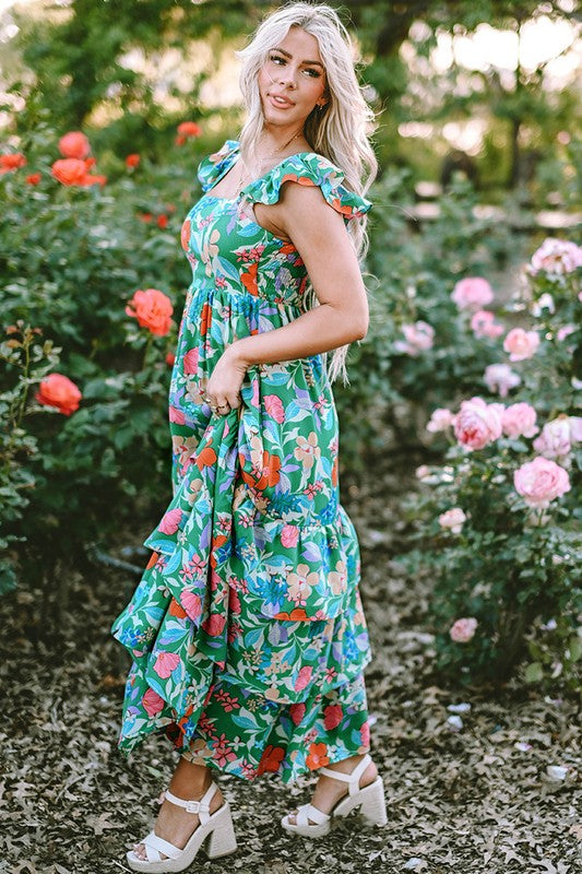 Women Print Sleeveless Ruffle Tiered Maxi Dress – YNIQUE | ClozArt