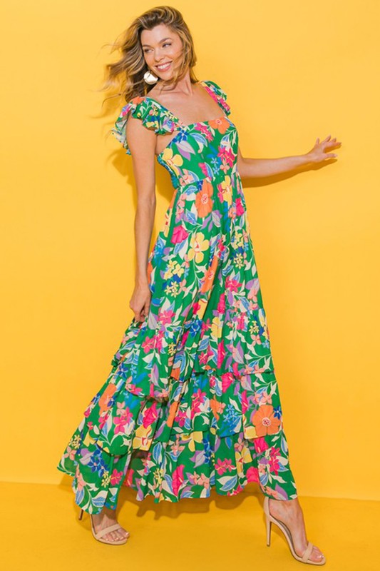Women Print Sleeveless Ruffle Tiered Maxi Dress – YNIQUE | ClozArt