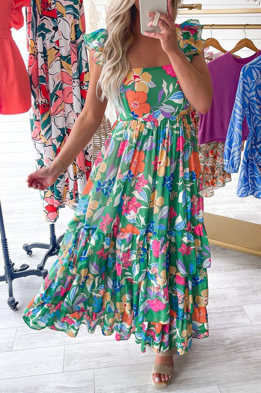 Women Print Sleeveless Ruffle Tiered Maxi Dress – YNIQUE | ClozArt