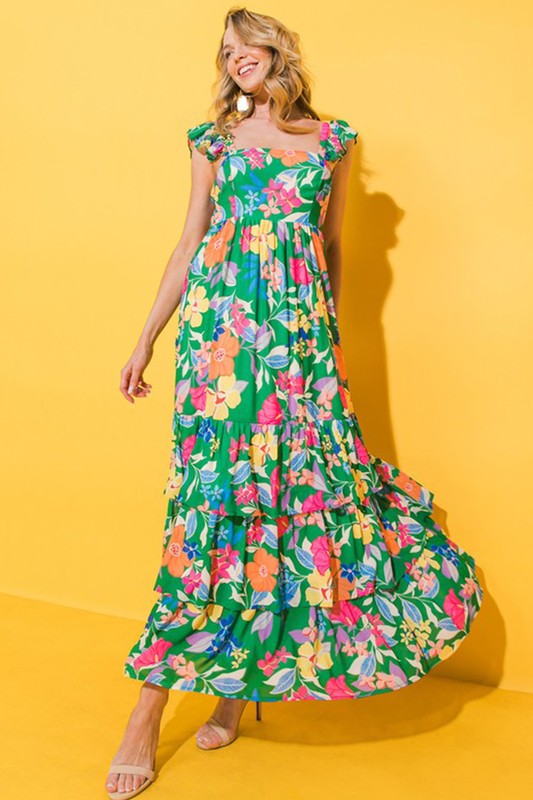 Women Print Sleeveless Ruffle Tiered Maxi Dress – YNIQUE | ClozArt