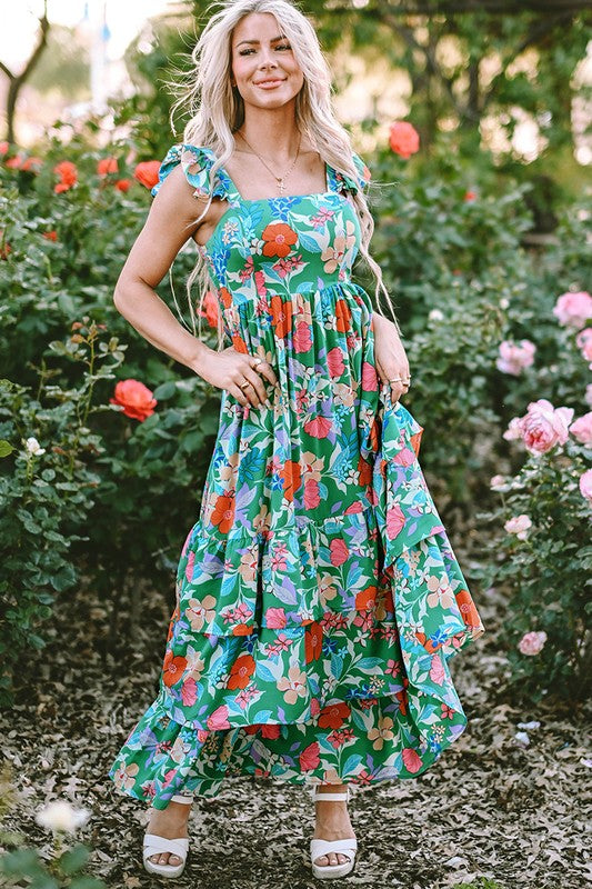 Women Print Sleeveless Ruffle Tiered Maxi Dress – YNIQUE | ClozArt