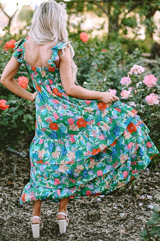 Women Print Sleeveless Ruffle Tiered Maxi Dress – YNIQUE | ClozArt