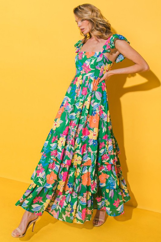 Women Print Sleeveless Ruffle Tiered Maxi Dress – YNIQUE | ClozArt