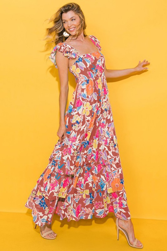 Women Print Sleeveless Ruffle Tiered Maxi Dress – YNIQUE | ClozArt