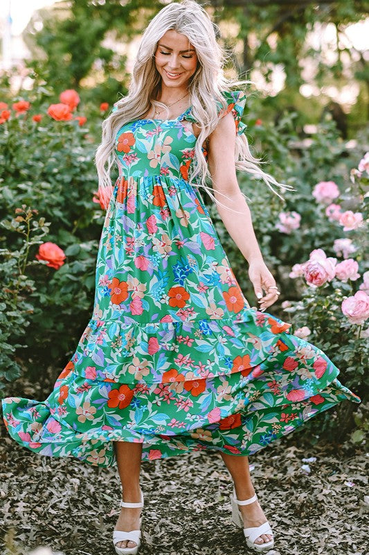 Women Print Sleeveless Ruffle Tiered Maxi Dress – YNIQUE | ClozArt