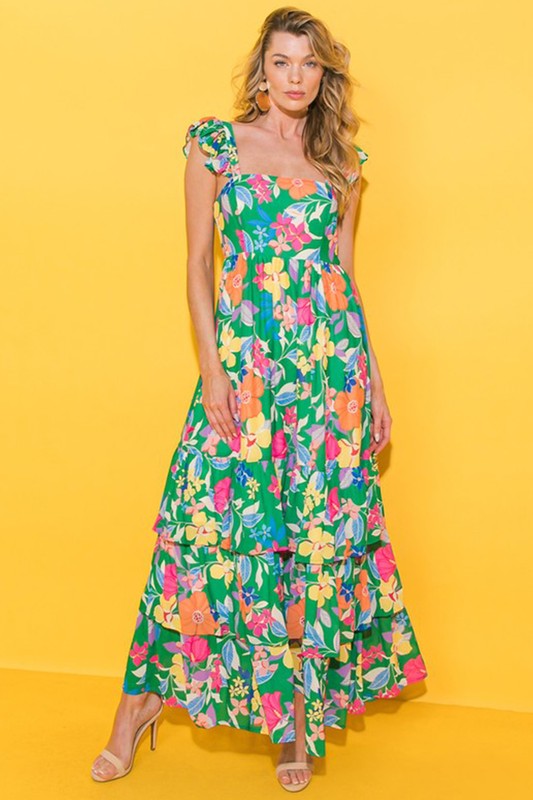 Women Print Sleeveless Ruffle Tiered Maxi Dress – YNIQUE | ClozArt