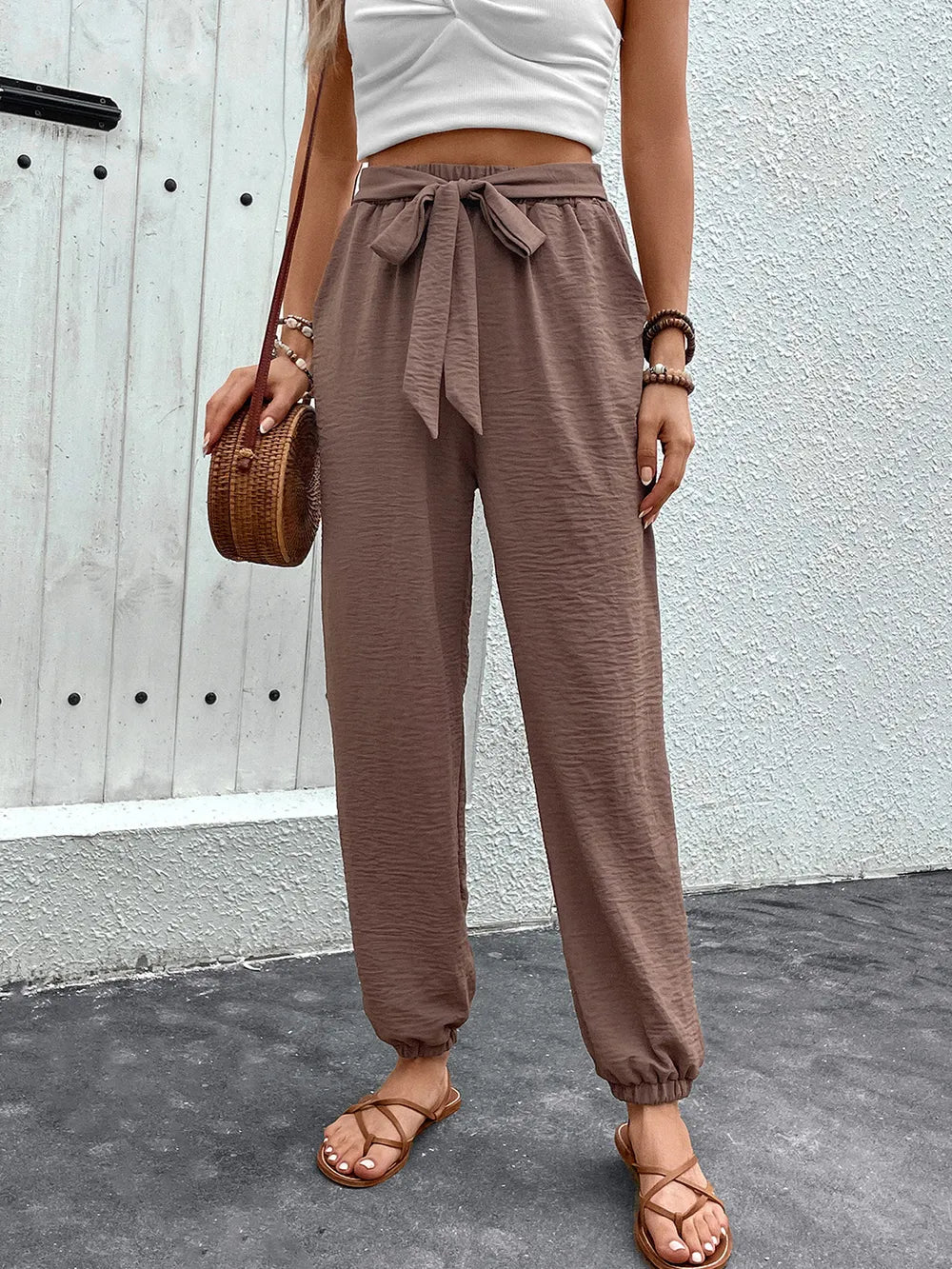 Perfee Tied High Waist Pants with Pockets – Trendsi | ClozArt