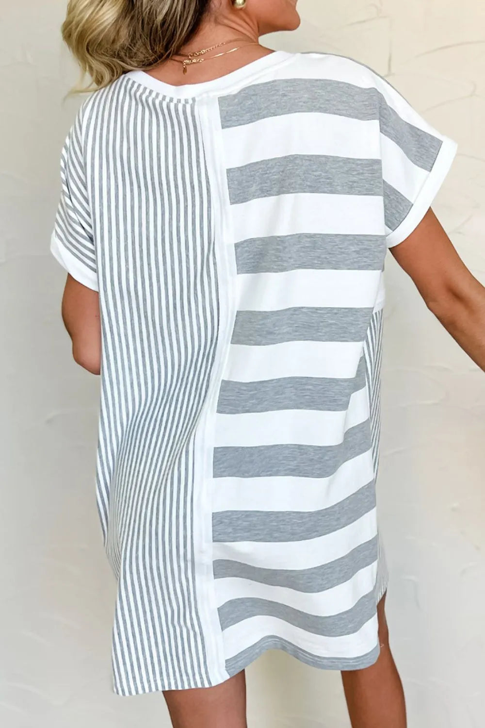Stripe Mixed Short Sleeve Shift Mini Tee Dress – Trendsi | ClozArt