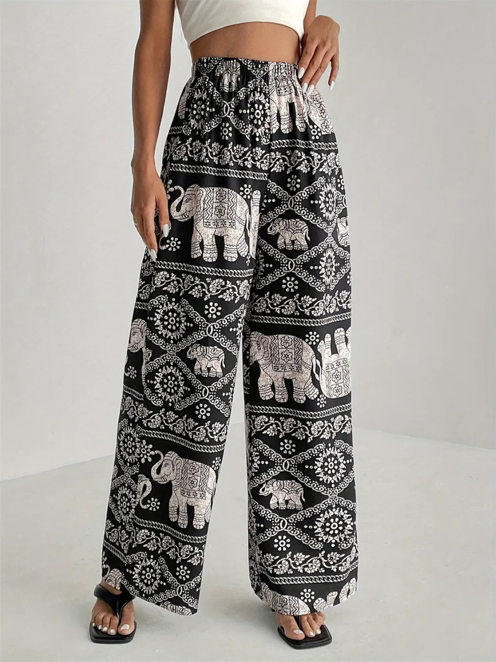Printed Wide Leg Elastic Waist Pants – Trendsi | ClozArt