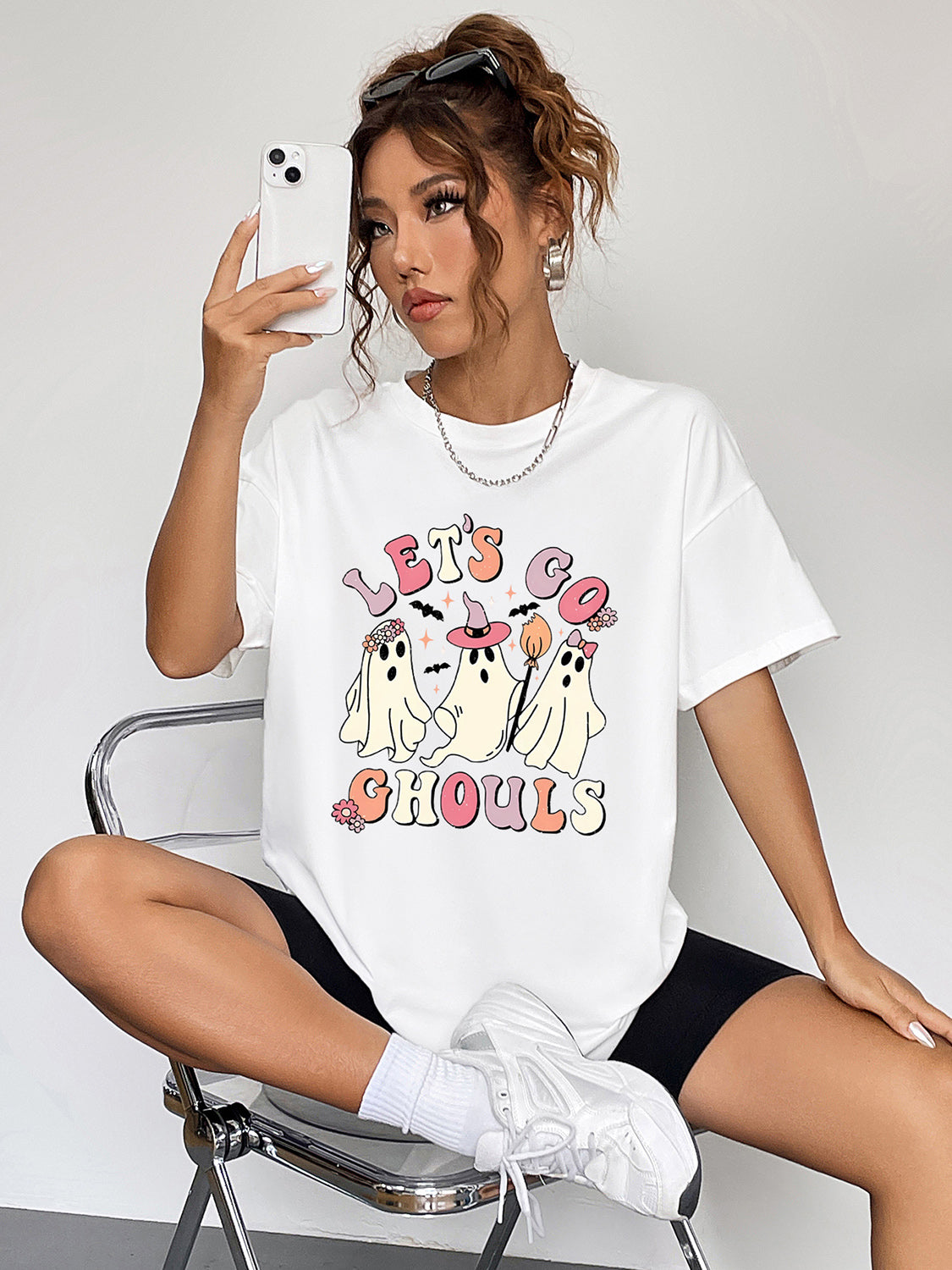 Round Neck Short Sleeve LET'S GO GHOULS Graphic T-Shirt – Trendsi | ClozArt