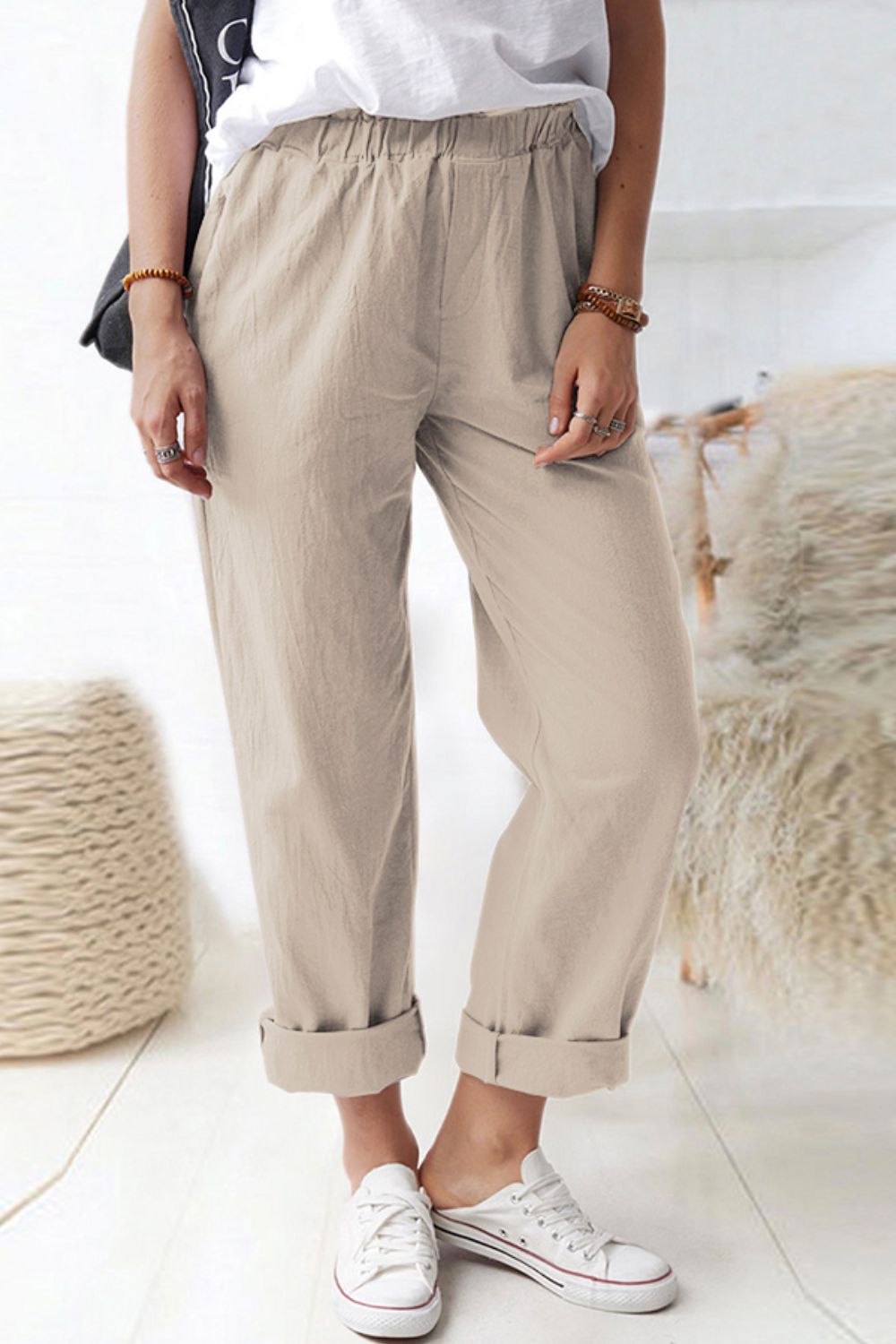 Shiny Paperbag Waist Pull-On Pants with Pockets – Trendsi | ClozArt