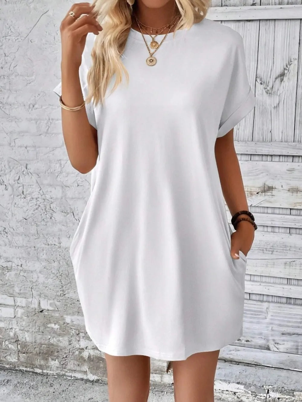 Pocketed Round Neck Short Sleeve Dress – Trendsi | ClozArt
