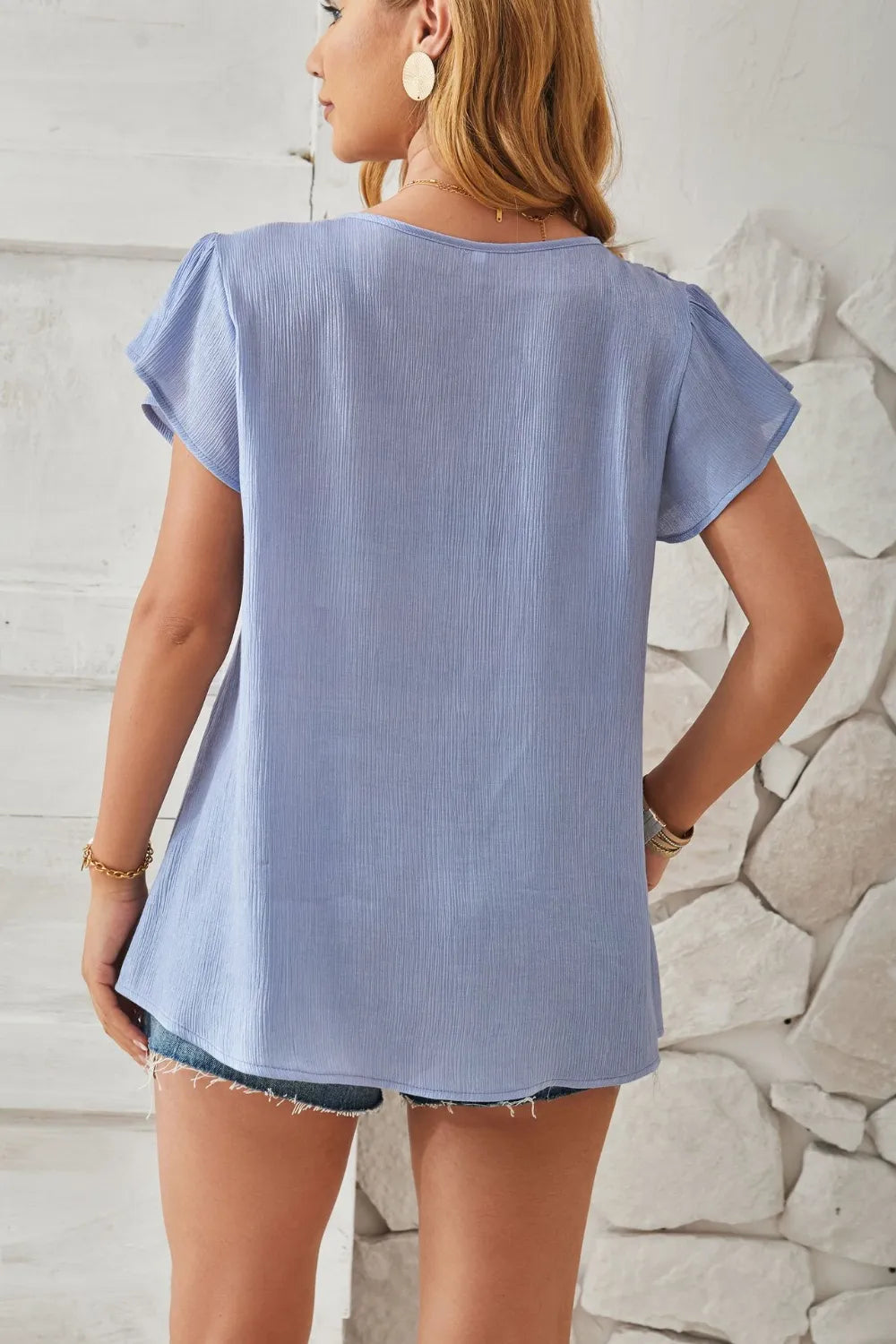 V-Neck Flutter Sleeve T-Shirt – Trendsi | ClozArt