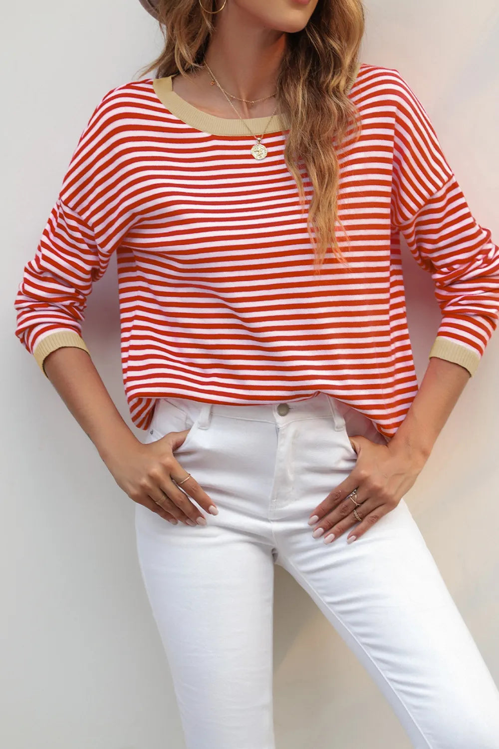 Striped Round Neck Drop Shoulder T-Shirt – Trendsi | ClozArt