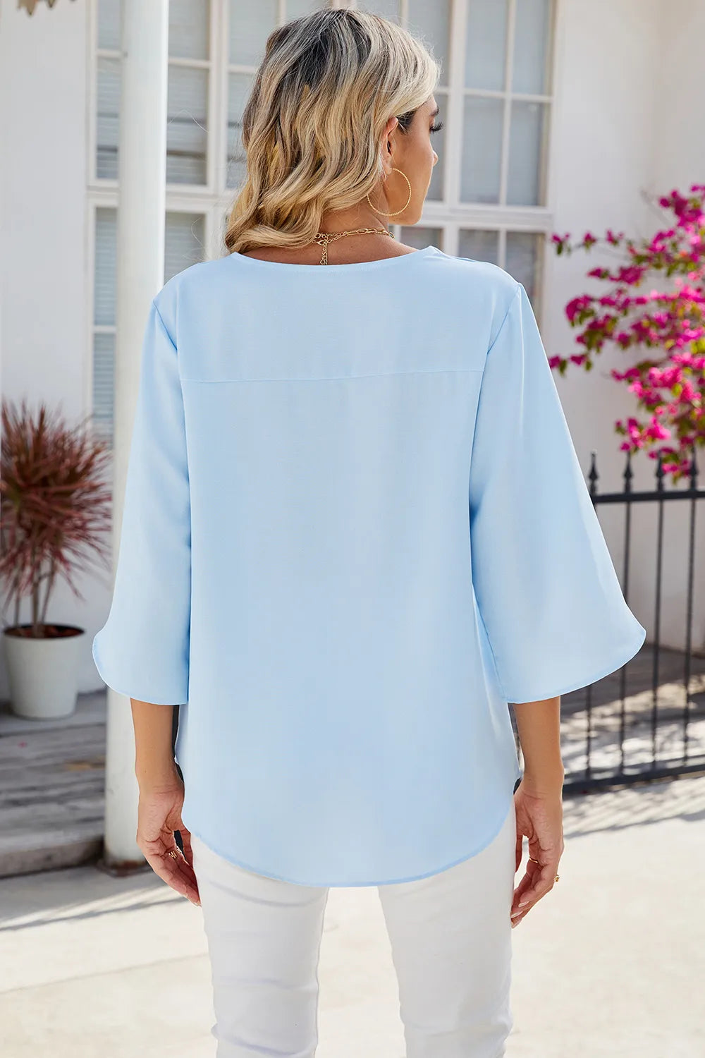 V-Neck Three-Quarter Sleeve Top – Trendsi | ClozArt