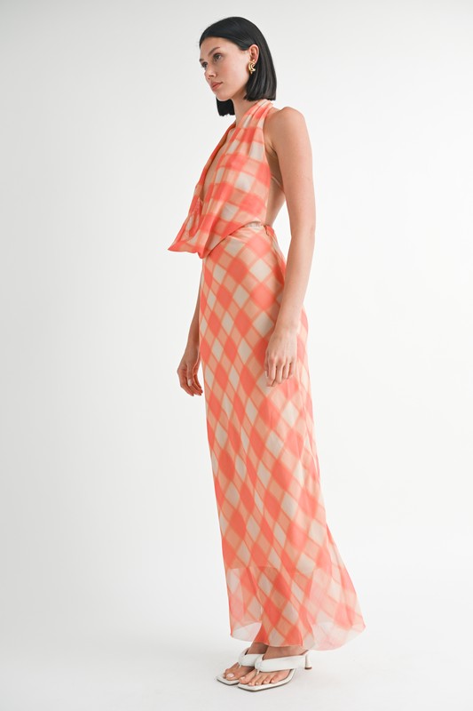 HALTER MAXI SATIN DRESS WITH OPEN BACK – Emory Park | ClozArt