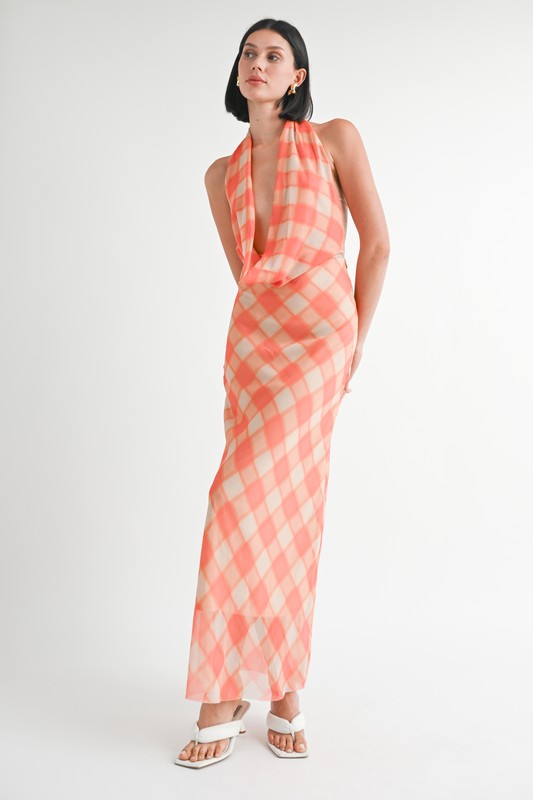 HALTER MAXI SATIN DRESS WITH OPEN BACK – Emory Park | ClozArt