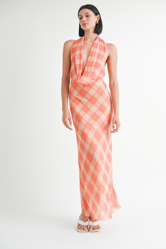 HALTER MAXI SATIN DRESS WITH OPEN BACK – Emory Park | ClozArt