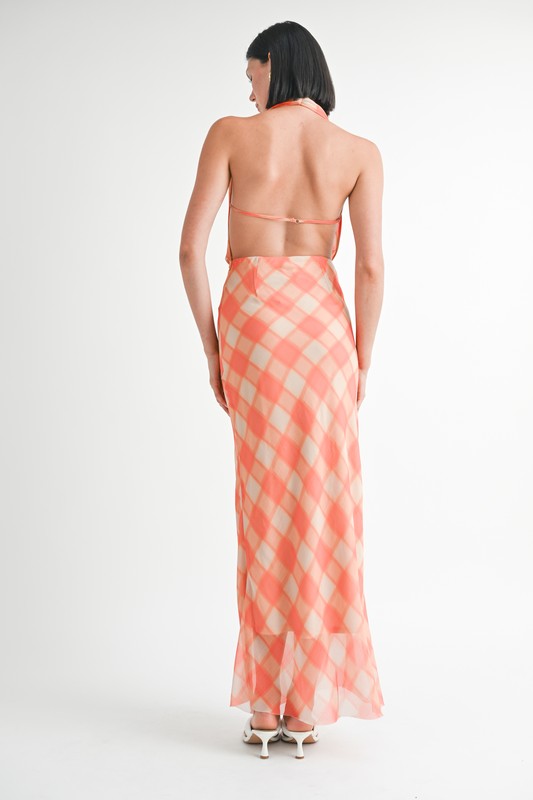 HALTER MAXI SATIN DRESS WITH OPEN BACK – Emory Park | ClozArt