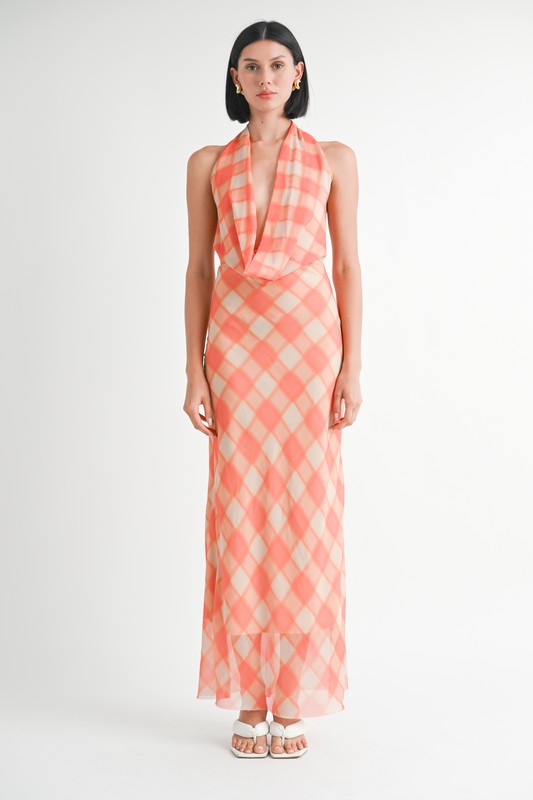 HALTER MAXI SATIN DRESS WITH OPEN BACK – Emory Park | ClozArt