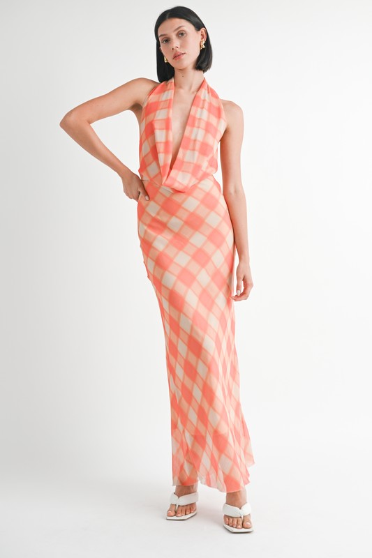 HALTER MAXI SATIN DRESS WITH OPEN BACK – Emory Park | ClozArt