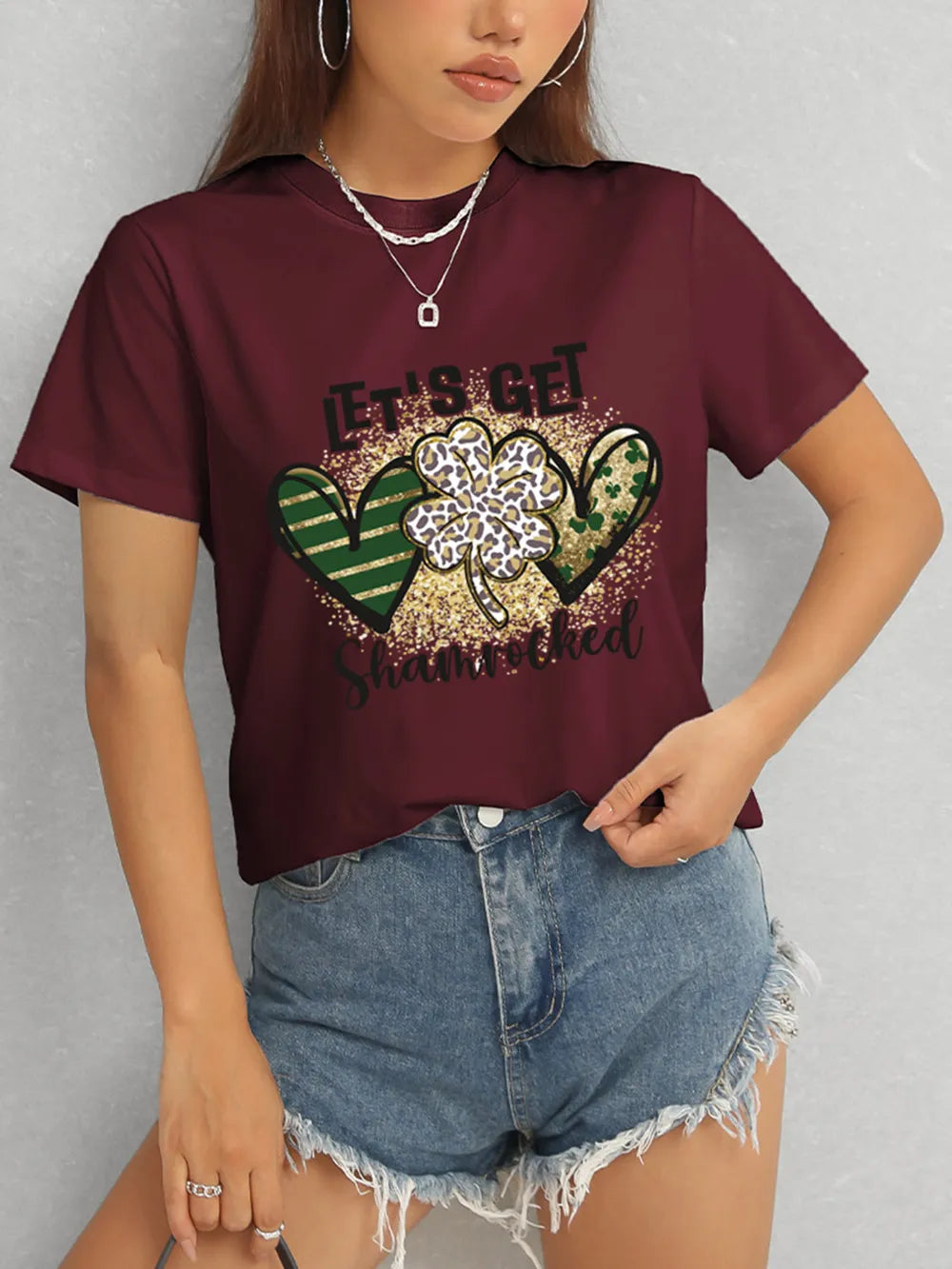Lucky Clover Round Neck Short Sleeve T-Shirt – Trendsi | ClozArt