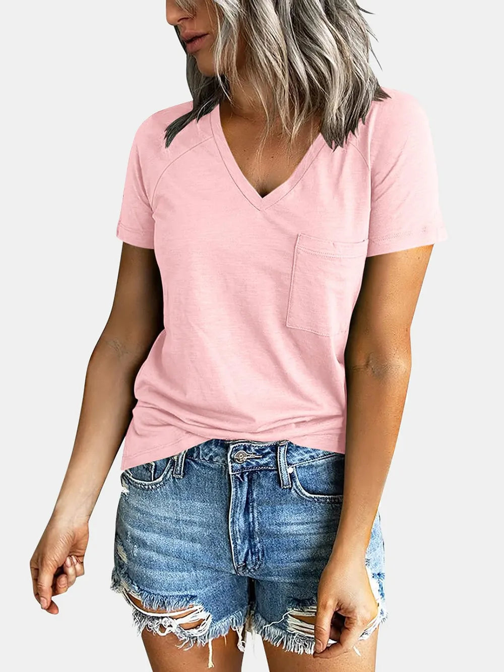 Pocketed V-Neck Short Sleeve T-Shirt – Trendsi | ClozArt